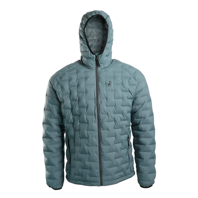 Front view of Outdoor Vitals Zulu Down Jacket displaying minimalist ultralight construction and zippered hand pockets.