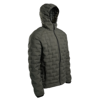 Outdoor Vitals Zulu Down Jacket angled right, ultralight packable down insulation with hood for cold-weather backpacking.