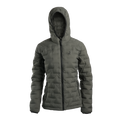 Outdoor Vitals Women’s Zulu Down Jacket – front view with hood up, showcasing minimalist design and premium down loft.