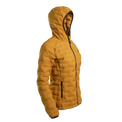 Outdoor Vitals Women’s Zulu Down Jacket in – 45-degree right angle displaying athletic cut, hood, and zippered hand pockets.