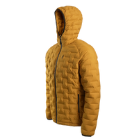 Outdoor Vitals Zulu Down Jacket angled left, lightweight puffer design with adjustable hood and full-zip front.