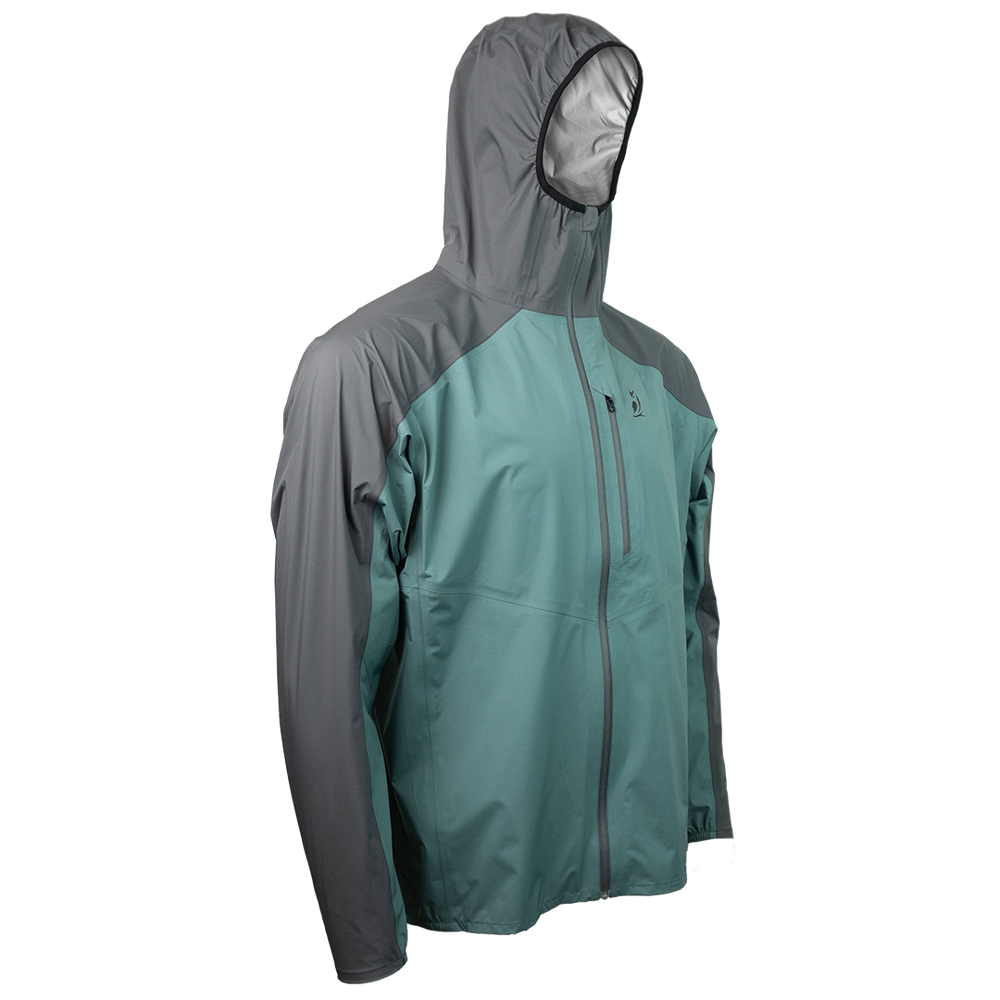 Angled front view of the ultralight rain jacket