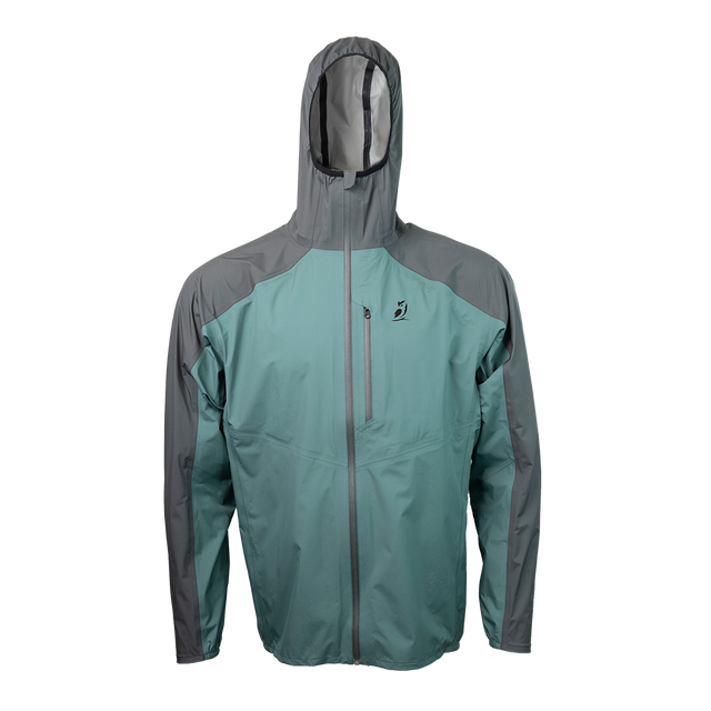 front view of men's ultralight rain jacket for backpacking