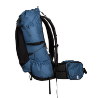 Side view of the Shadowlight Ultralight Backpack with a focus on side pockets & hip belt