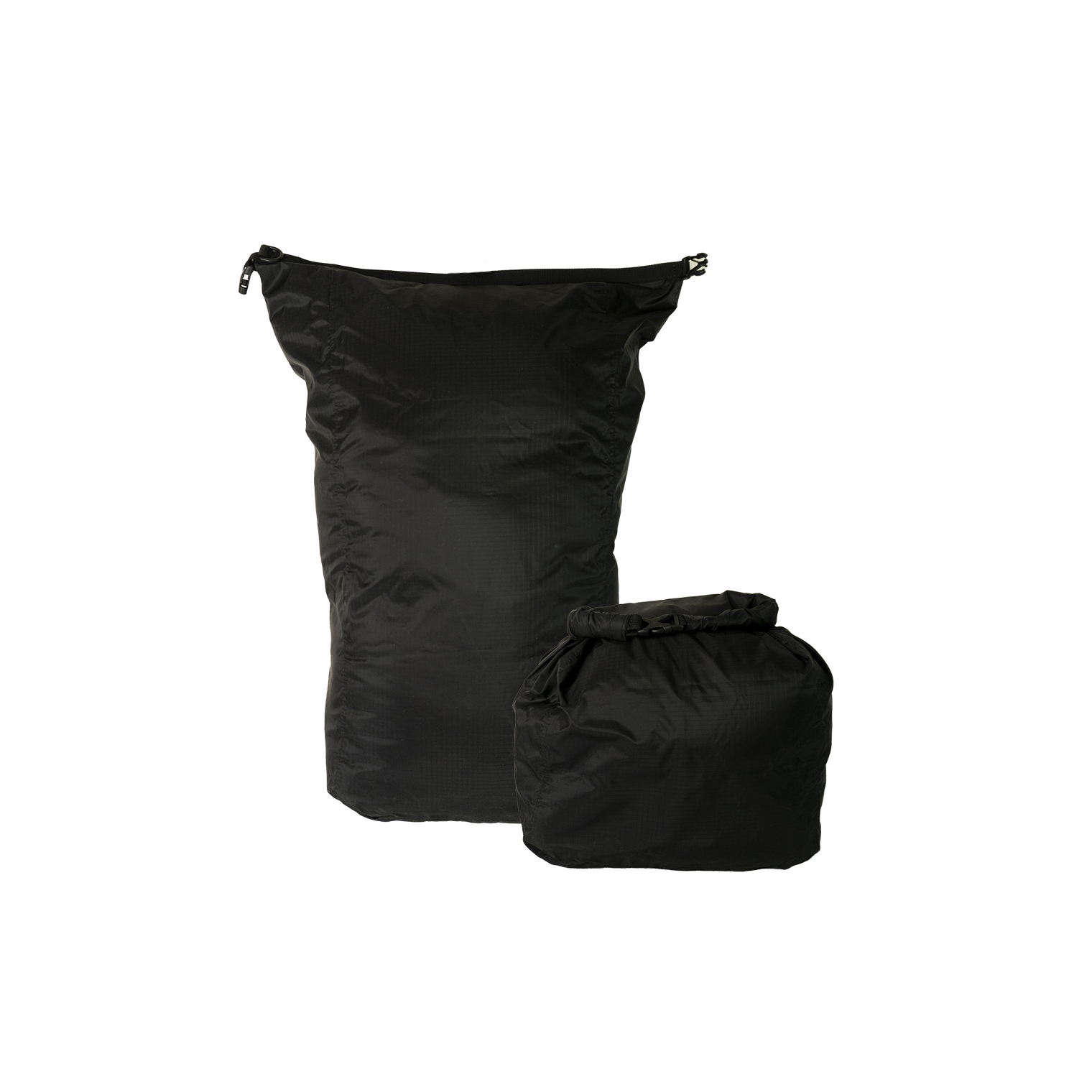 Product shot of the Outdoor Vitals Ultralight 20L Dry Bag For Compression showing both expanded and rolled compression states.