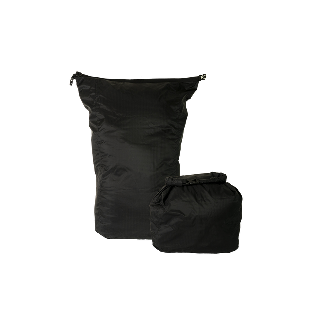Product shot of the Outdoor Vitals Ultralight 20L Dry Bag For Compression showing both expanded and rolled compression states.