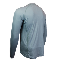 Long-sleeve athletic shirt on a white background 45 degree back right view