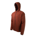 front angled view of the Outdoor Vitals Vario Jacket with the hood up