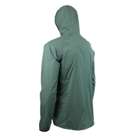 45 degree back left side view of windbreaker jacket for backpacking