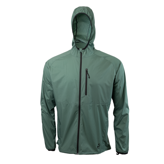 front view of windbreaker jacket for backpacking