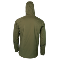 rear view of men's technical hiking hoodie for backpacking