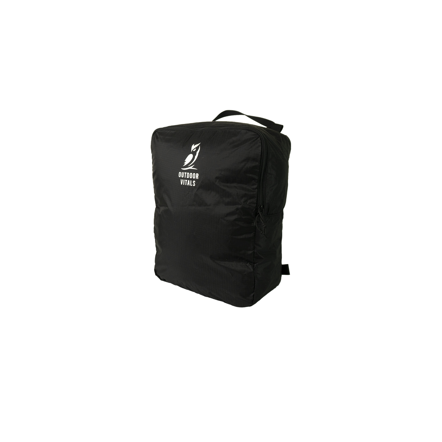 Studio product view of the Outdoor Vitals OV Cube packing accessory for the KotaUL Travel & Adventure Backpack, featuring top grab handle and printed logo.