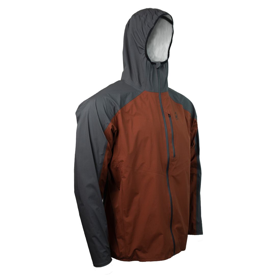 Angled front view of the ultralight rain jacket