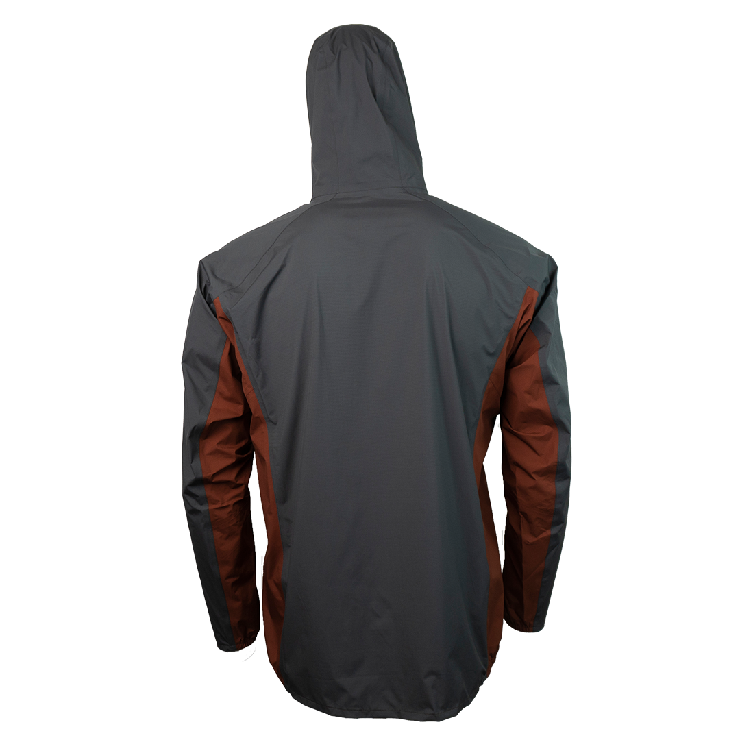 rear view of men's ultralight rain jacket