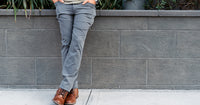 front view of man wearing trail pants in the city
