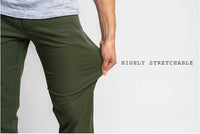 Close-up showing fabric elasticity and key performance features of Outdoor Vitals Satu Adventure Pants.