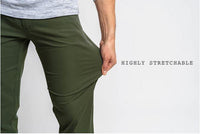 Close-up showing fabric elasticity and key performance features of Outdoor Vitals Satu Adventure Pants.