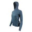 Ultralight synthetic hoodie, displaying true flat-lock seams and a minimal clean collar. 