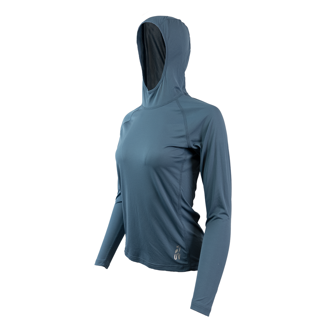 Ultralight synthetic hoodie, displaying true flat-lock seams and a minimal clean collar. 