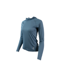 Ultralight synthetic hoodie, displaying true flat-lock seams and a minimal clean collar.