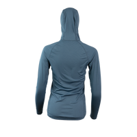 Ultralight synthetic hoodie, displaying true flat-lock seams and a minimal clean collar. Back view