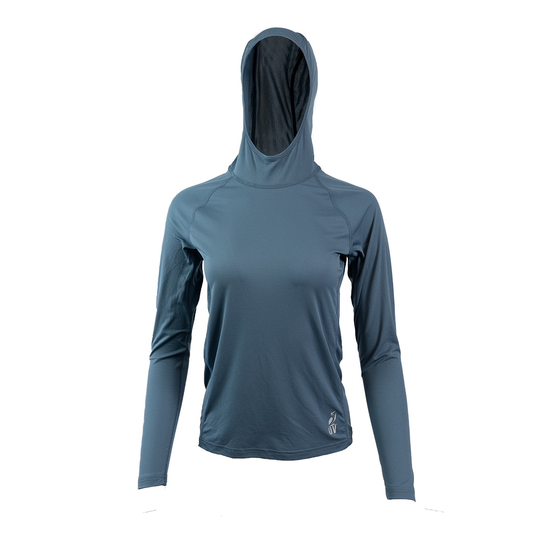 Ultralight synthetic hoodie with a hood, displaying true flat-lock seams and a minimal clean collar.