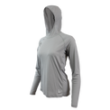 Ultralight synthetic hoodie, displaying true flat-lock seams and a minimal clean collar. 45 degree angle front left view