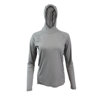 Gray Ultralight synthetic hoodie with a hood, displaying true flat-lock seams and a minimal clean collar.