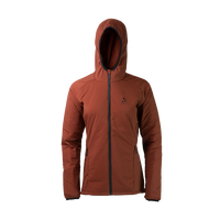 front view of women's full zip hooded jacket for backpacking